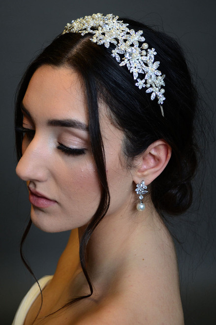 Elena Designs E318 Floral Rhinestone and Pearl Headband  display picture 3