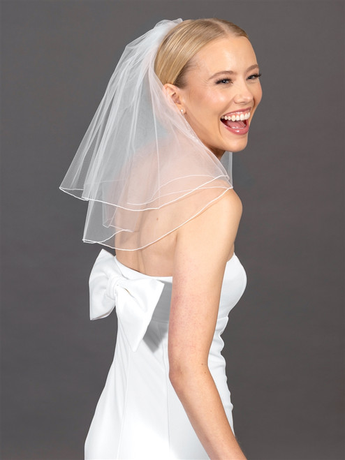 Short Two Tier Pencil Edge Shoulder Length Bridal Veil - Wholesale