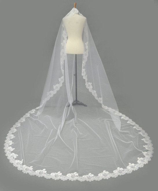 Elena Designs Cathedral Veil E1645 - Scallop sequin lace mantilla veil