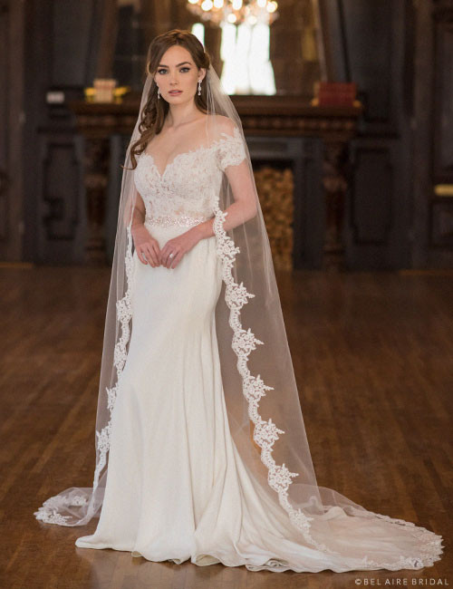 Waltz Length Veil with Pencil Edge |  Off-White / 108 Inches / 108 Inches