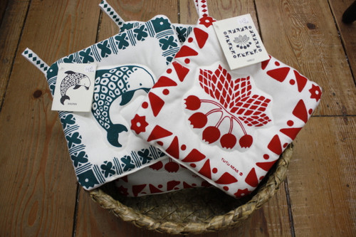 Green Dophin and Red 'Ohelo Pot Holders