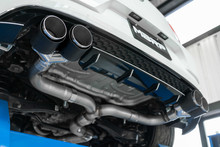 3" Cat Back, 2015-2019 VW Golf R MK7/MK7.5, Quad Split Rear, T304 Stainless Steel w/ Carbon Fiber Tips