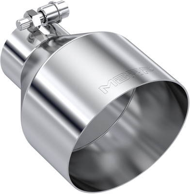 T304 Stainless Steel Tip 2.5" ID, 5" OD Out, 6.5" Length, Angle Cut, Single Wall, Universal T304 Stainless Steel Tip 2.5" ID, 5" OD Out, 6.5" Length, Angle Cut, Single Wall, Universal