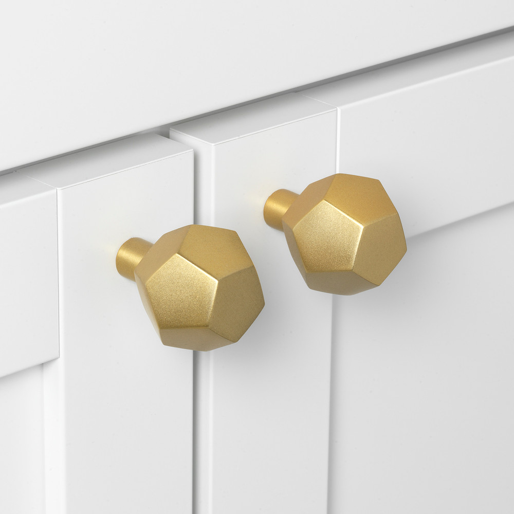 1-1/2 Inch Solid Faceted Cabinet Knob, Satin Gold - 5826-SG