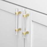 3-3/4 Inch Center to Center Clear Acrylic Pull Cabinet Handle with Satin Gold - 4718-96-SG