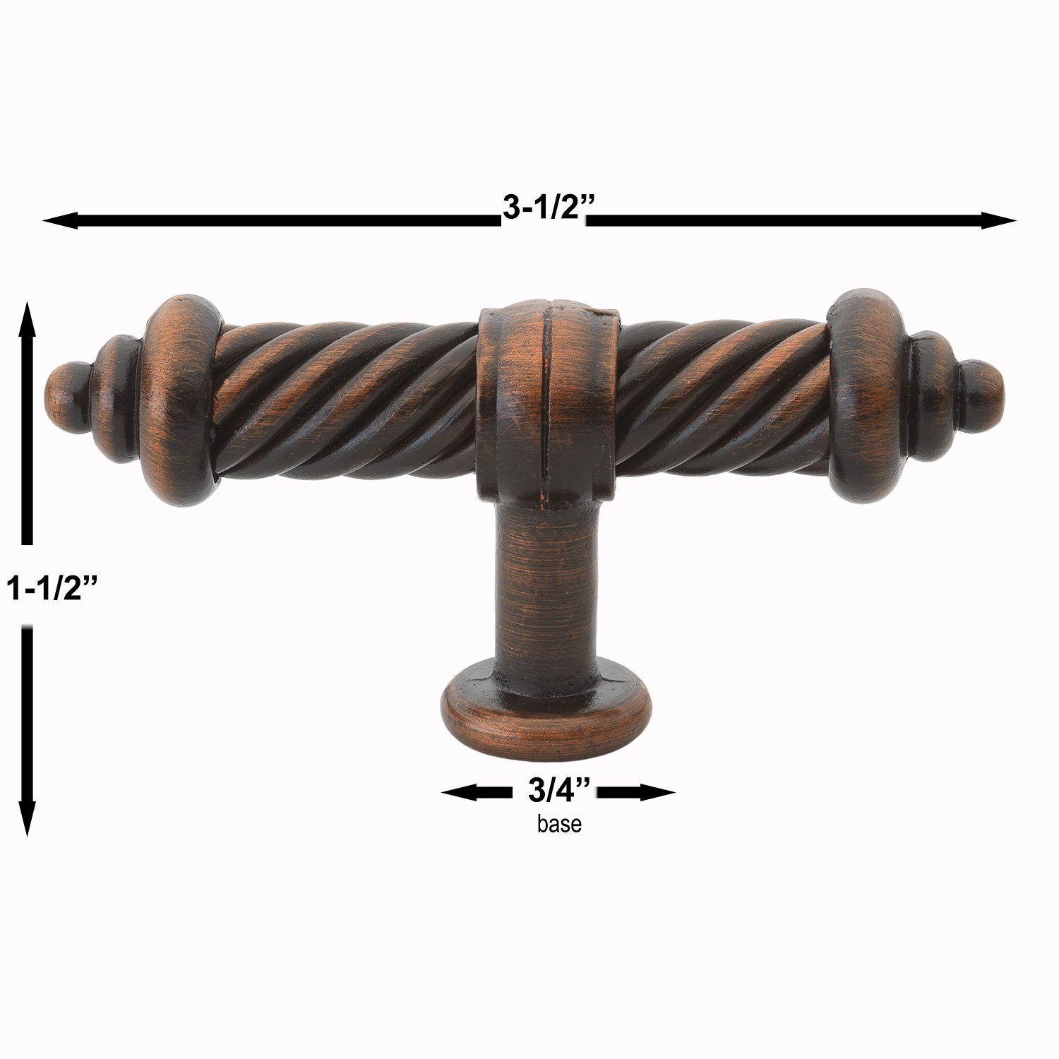 3-1/2 Inch Rustic Bronze Twisted Cabinet T-Knob - 3131-ORB