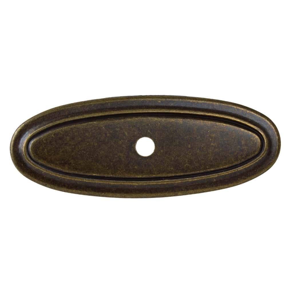 Cupboard Knobs On Decorative Backplate In Antique Brass