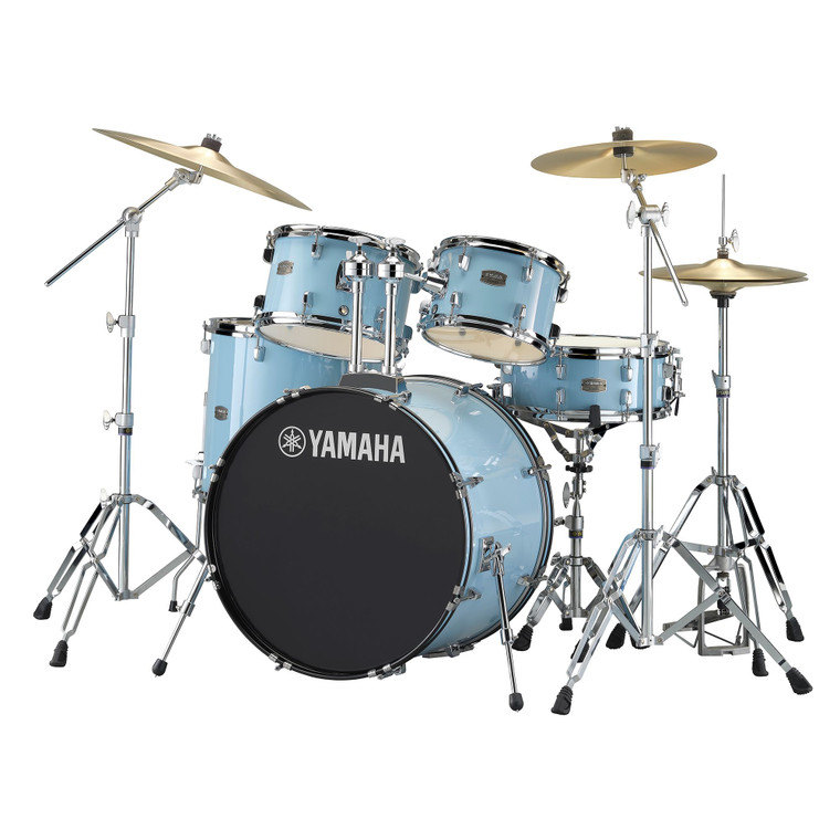 Yamaha Rydeen 5 Piece Drum Kit (22", 10", 12", 16" + 14" Snare) in Gloss Pale Blue w/Hardware, Cymbals + Throne