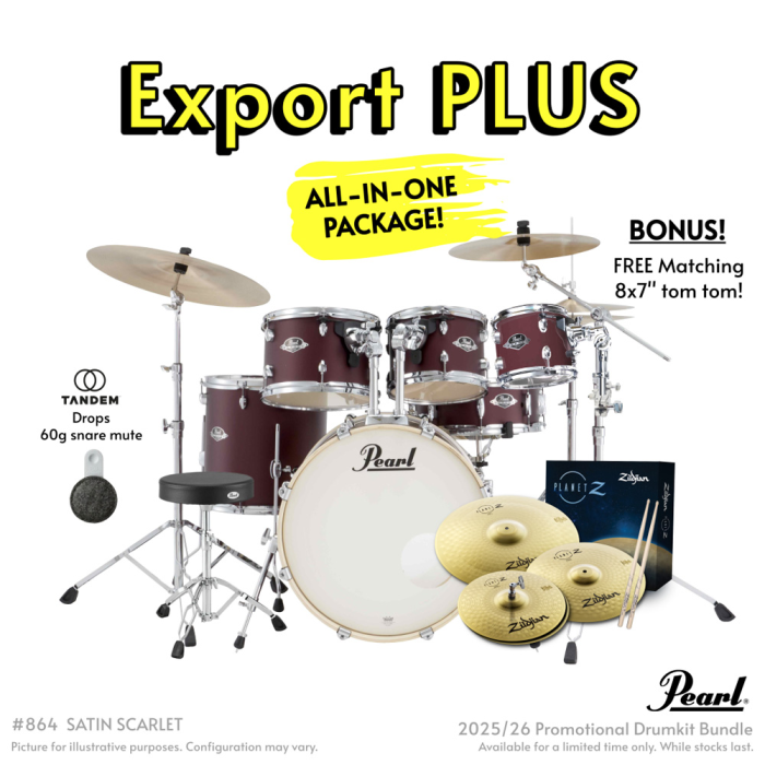 Pearl EXPORT PLUS 22" FUSION PLUS DRUM KIT PACKAGE - SATIN SCARLETT