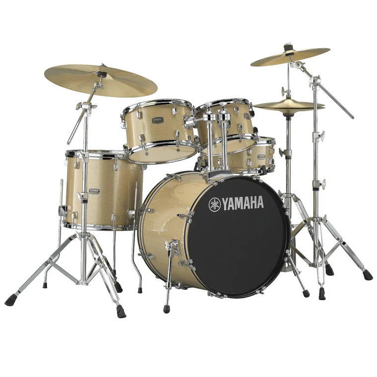 Yamaha Rydeen 5 Piece Drum Kit (20", 10", 12", 14", + 14" Snare) in Champagne Glitter w/ Hardware, Cymbal + Throne
