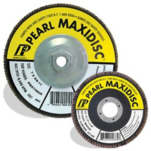 Pearl Abrasive T-27 Aluminum Oxide Premium Maxidisc Flapdisc 10ct Case A40, A60, A80, A100 or A120 Grit 4 1/2 x 5/8-11 MAX4540H, MAX4560H, MAX4580H, MAX4510H, MAX4512H