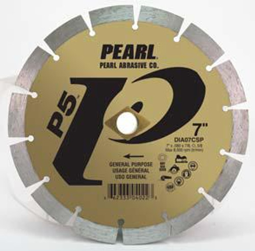 Pearl Abrasive P5 Pro-V Segmented Diamond Blade 7 x .080 x 7/8 DIA- 5/8 Adapter DIA07CSP