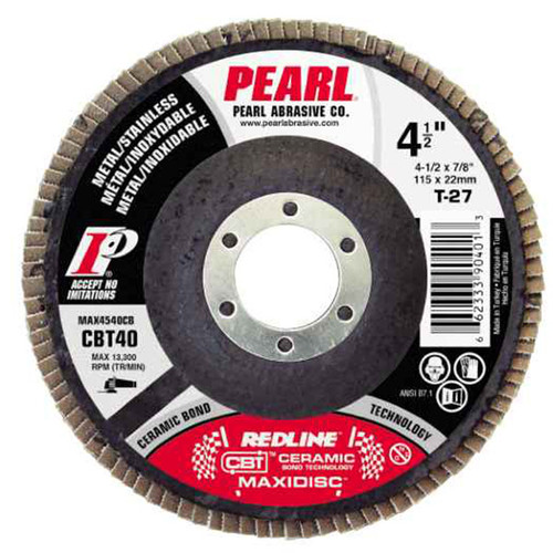Pearl Abrasive T-27 Ceramic Redline CBT Maxidisc for Metal and Stainless Steel 10ct Case CBT40, CBT60 or CBT80 Grit 4 1/2 x 7/8 MAX4540CB, MAX4560CB, MAX4580CB