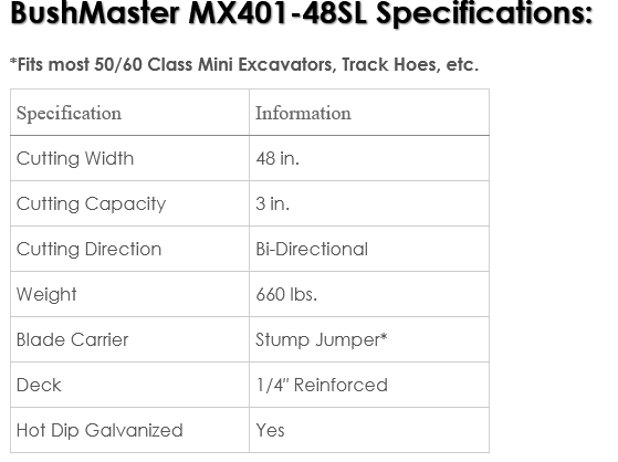 Bushmaster Mini X 48 Excavator Attachment MX401-48SL