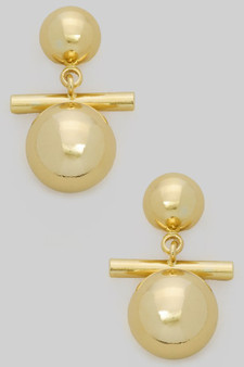 Dangling Brass Ball And Bar Drop Earrings