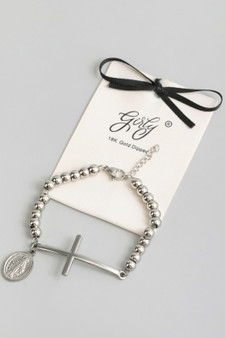 18K Gold Dipped Cross And Coin Stretch Bracelet