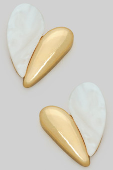 Marbled Acrylic And Brass Heart Earrings