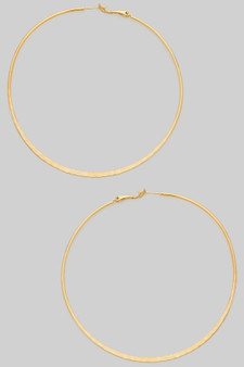 Wide Thin Brass Textured Hoops