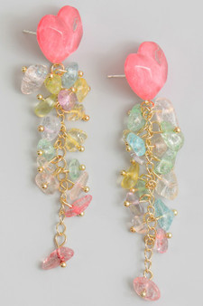 Stone Heart With Dangling Stone Earrings