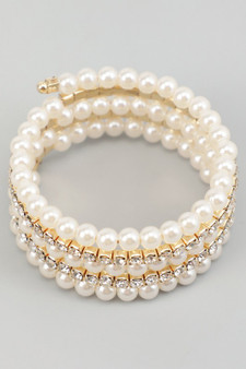 Coiled Stretch Cz And Pearly Bead Bracelet