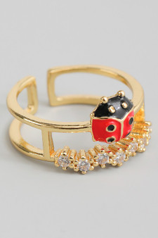 Lady Bug Split Ring With Cz Pave