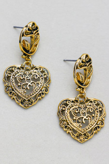 Antique Filigree Cut Out Heart Earrings
