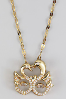 Stainless Steel Cz Pave Kissing Swan Necklace