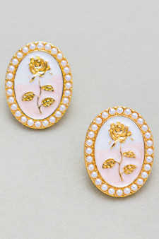 Lacquered Rose Portrait Drop Earrings
