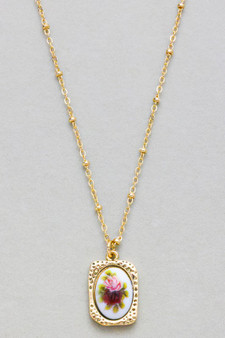 Small Floral Portrait Pendant Necklace
