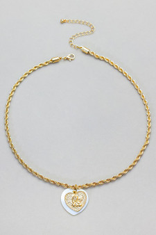 Pearl And Metal Heart Rope Chain Necklace