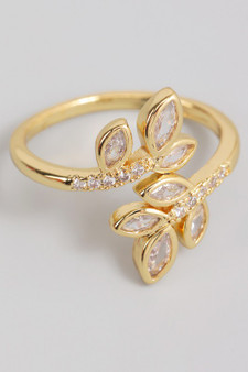 Leafy Brass Twist Ring With Cz Pave
