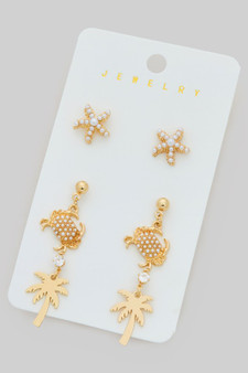 Starfish Crab And Palm Tre Earring Set