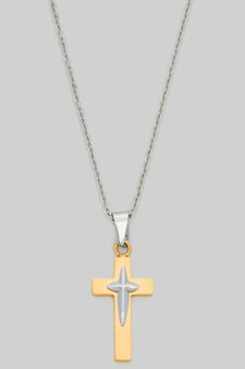 Two Tone Cross Pendant 18K Gold Necklace