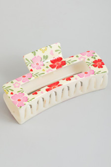 Red And Pink Flower Print Rectangle Hair Clip
