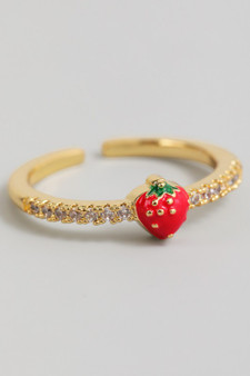 Dainty Strawberry Brass Ring With Cz Pave