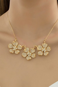 Triple Cz Pave Flower Pendant Necklace