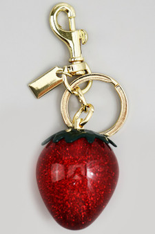 Glittery Stone Strawberry Bag Charm Keychain