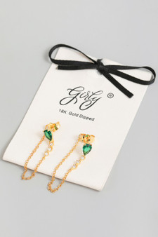 18K Gold Dipped Looped Chain Stone Earrings