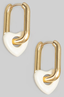 Rectangular Hoops With Heart Charm
