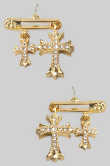 Double Chrome Cross Safety Pin Earrings