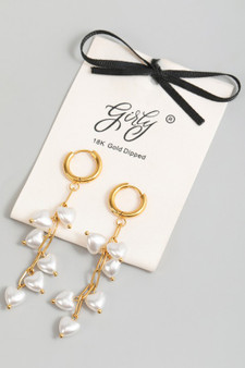 18K Gold Dipped Huggies With Dangling Pearl Hearts