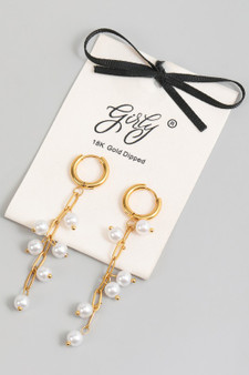 18K Gold Dipped Huggies With Dangling Pearls