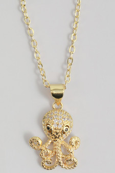 Cz Pave Small Octopus Pendant Necklace
