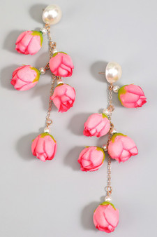 Pearl And Tiered Floral Bud Drop Earrings