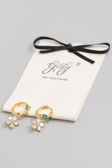 18K Gold Dipped Huggies With Cz Daisy