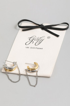 Two Tone Huggies With Drooping Chain