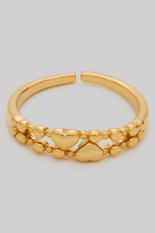 Brass Open Ring With Stacked Mini Hearts