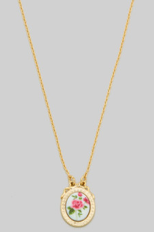 Dainty Rose Oval Pendant Necklace
