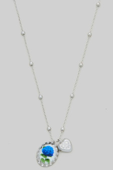 Small Rose Portrait And Heart Charm Necklace