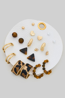 Ten Pair Leopard Studs And Hoop Earring Set